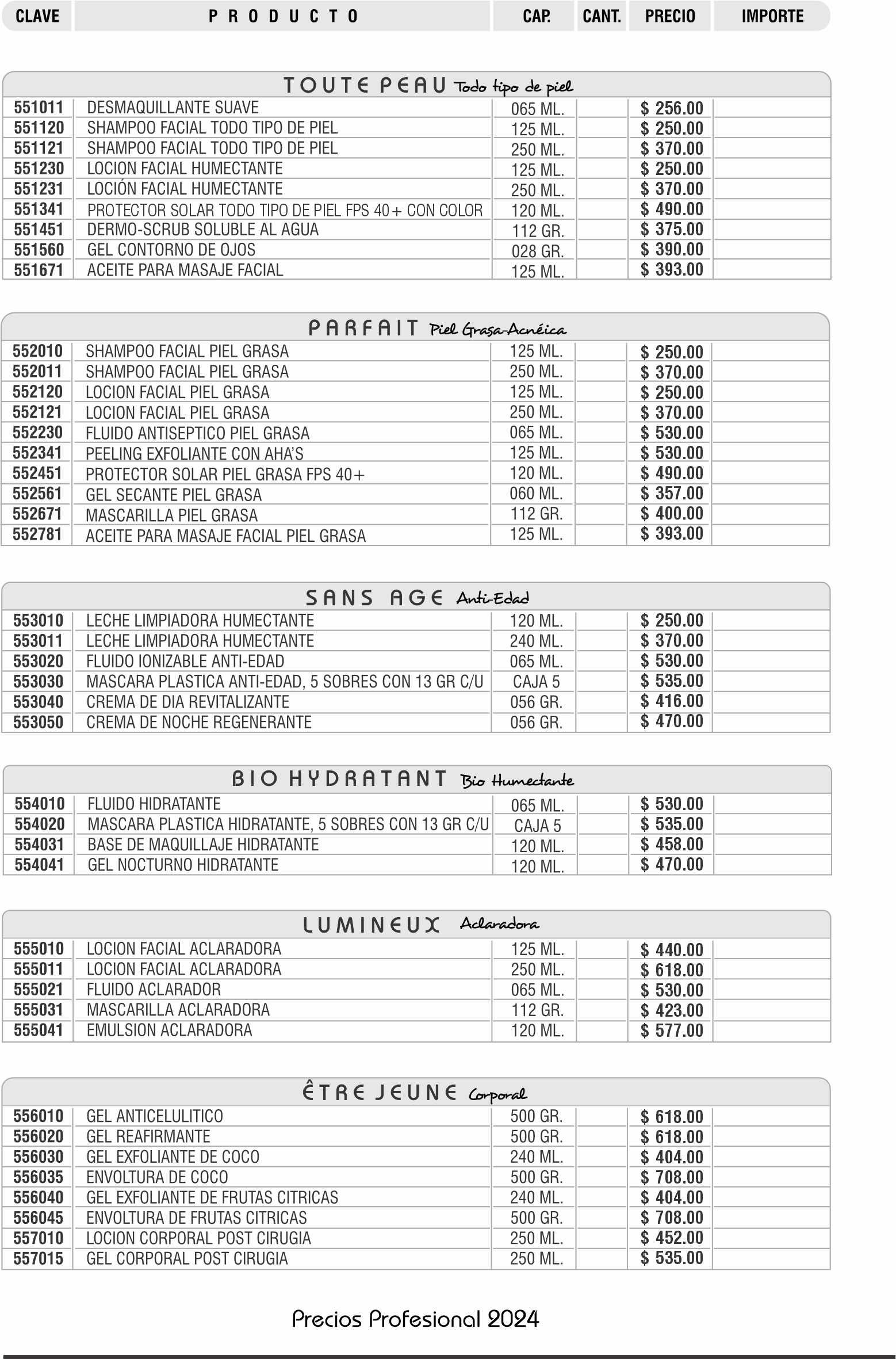 lista de precios jenue profesional